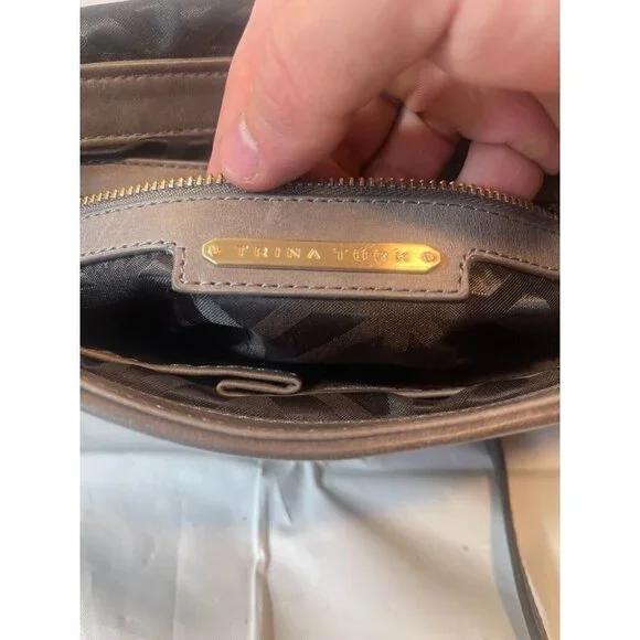 Trina TURK Gray Leather Bag Shoulder Crossbody with Handle Magnetic - Picture 11 of 13